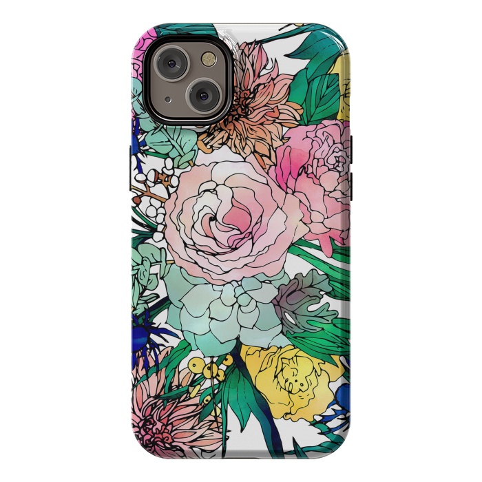 iPhone 14 Plus StrongFit Stylish Colorful Watercolor Floral Pattern by InovArts