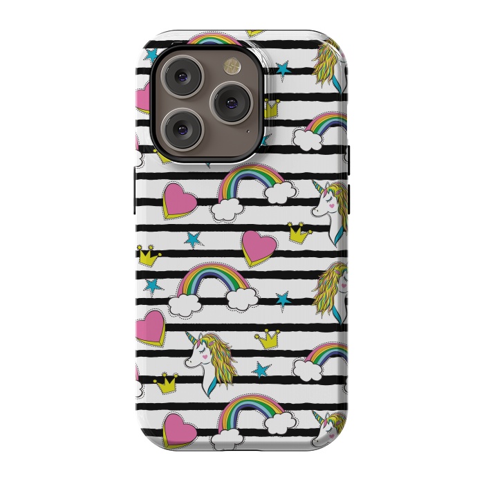 iPhone 14 Pro StrongFit Unicorns Rainbows and Hearts by ArtsCase