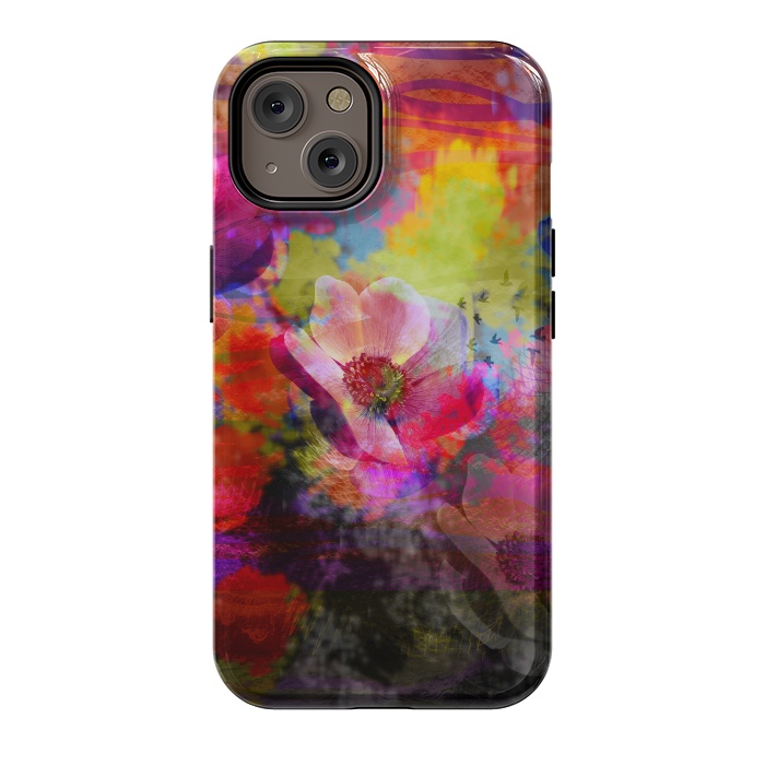 iPhone 14 StrongFit Floral multicolour abstract digital flowers pink by Josie
