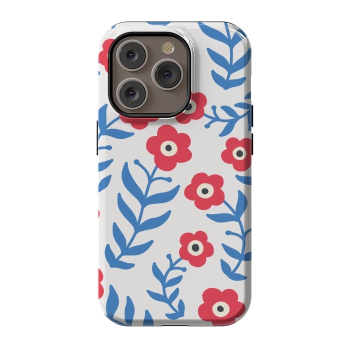 iPhone 14 Pro StrongFit Red flowers and blue leaves by Winston