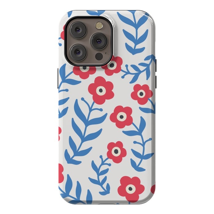 iPhone 14 Pro max StrongFit Red flowers and blue leaves by Winston