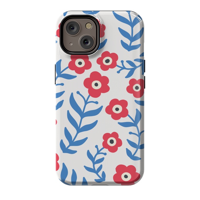 iPhone 14 StrongFit Red flowers and blue leaves by Winston