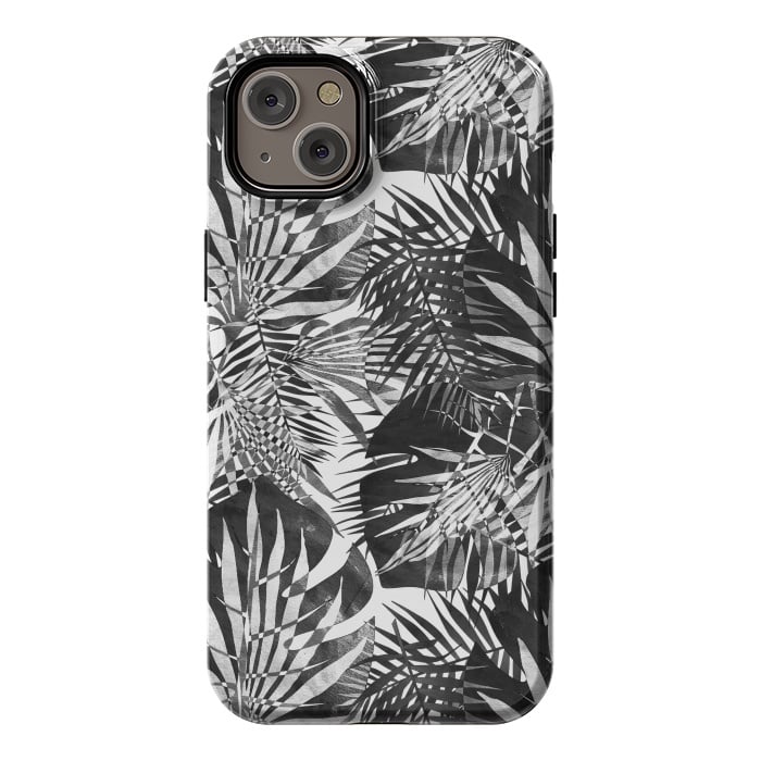 iPhone 14 Plus StrongFit Black and white tropical leaves illusion by Oana 