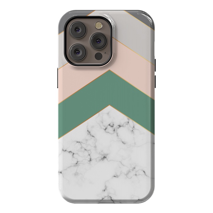 iPhone 14 Pro max StrongFit Green Rose and Gray Marble Geometric Design with gold lines by ArtsCase