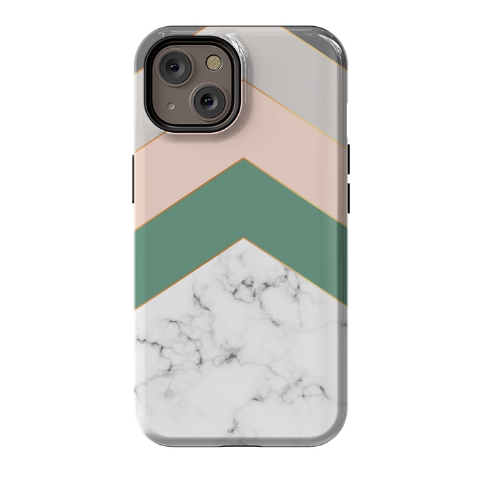 iPhone 14 StrongFit Green Rose and Gray Marble Geometric Design with gold lines by ArtsCase