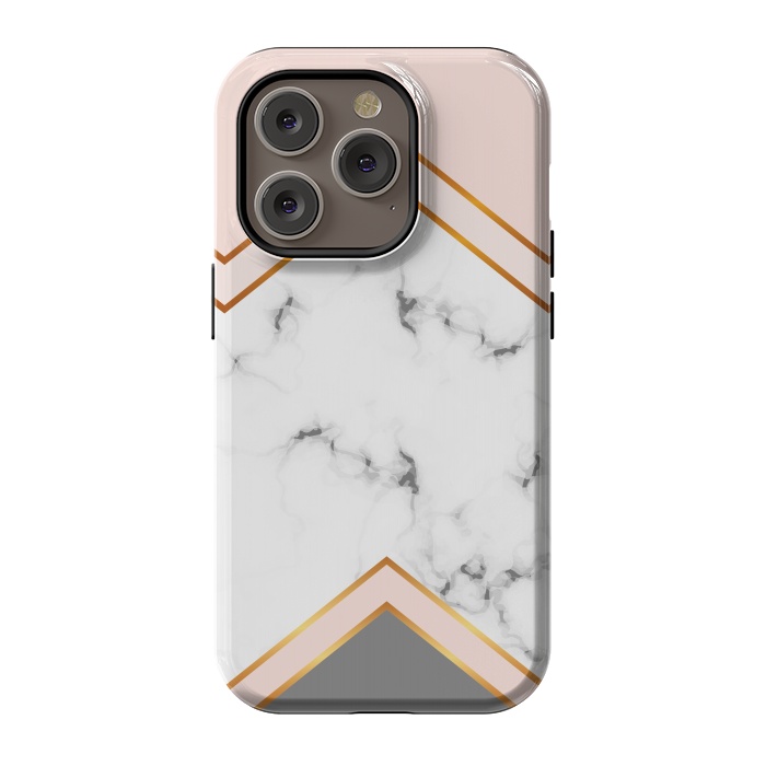 iPhone 14 Pro StrongFit Marble with geomtric figures and gold lines by ArtsCase
