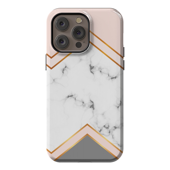 iPhone 14 Pro max StrongFit Marble with geomtric figures and gold lines by ArtsCase