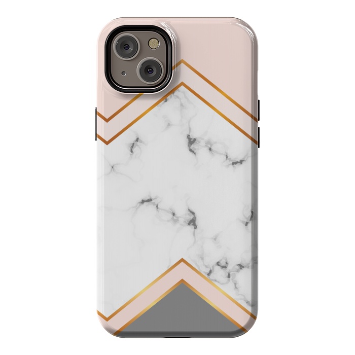 iPhone 14 Plus StrongFit Marble with geomtric figures and gold lines by ArtsCase