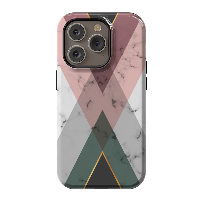 iPhone 14 Pro StrongFit New Marble design with triangular figure and gold lines by ArtsCase