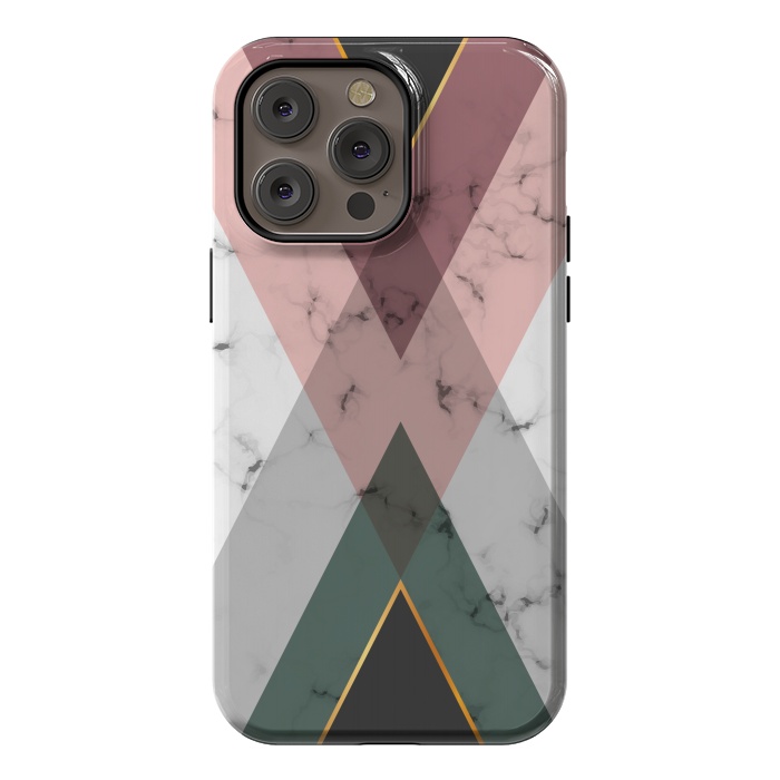 iPhone 14 Pro max StrongFit New Marble design with triangular figure and gold lines by ArtsCase