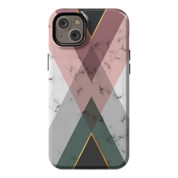 iPhone 14 Plus StrongFit New Marble design with triangular figure and gold lines by ArtsCase