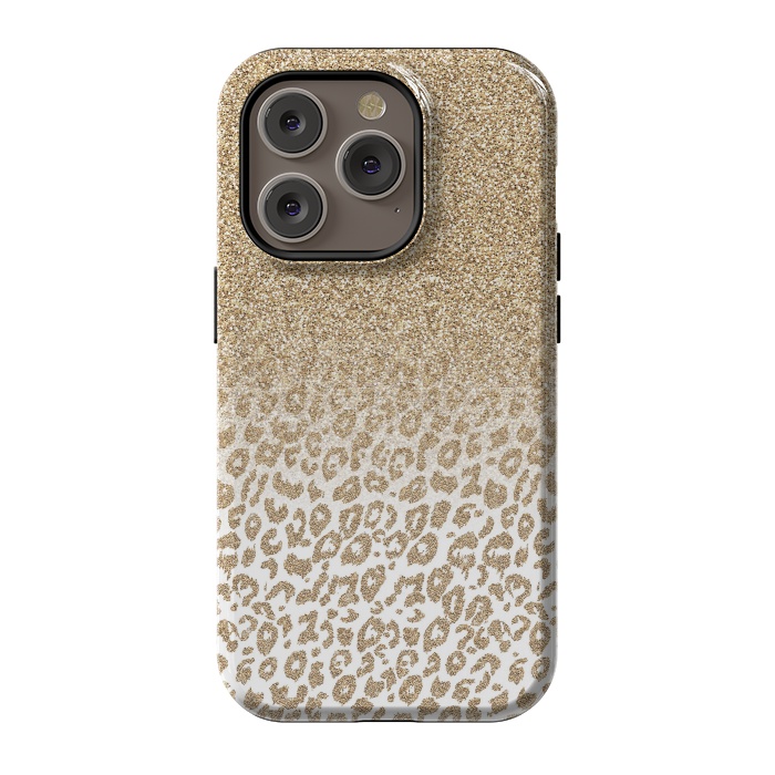 iPhone 14 Pro StrongFit Trendy Gold Glitter and Leopard Print Gradient Design by InovArts