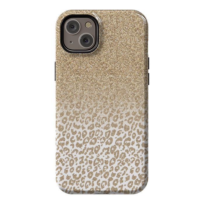 iPhone 14 Plus StrongFit Trendy Gold Glitter and Leopard Print Gradient Design by InovArts