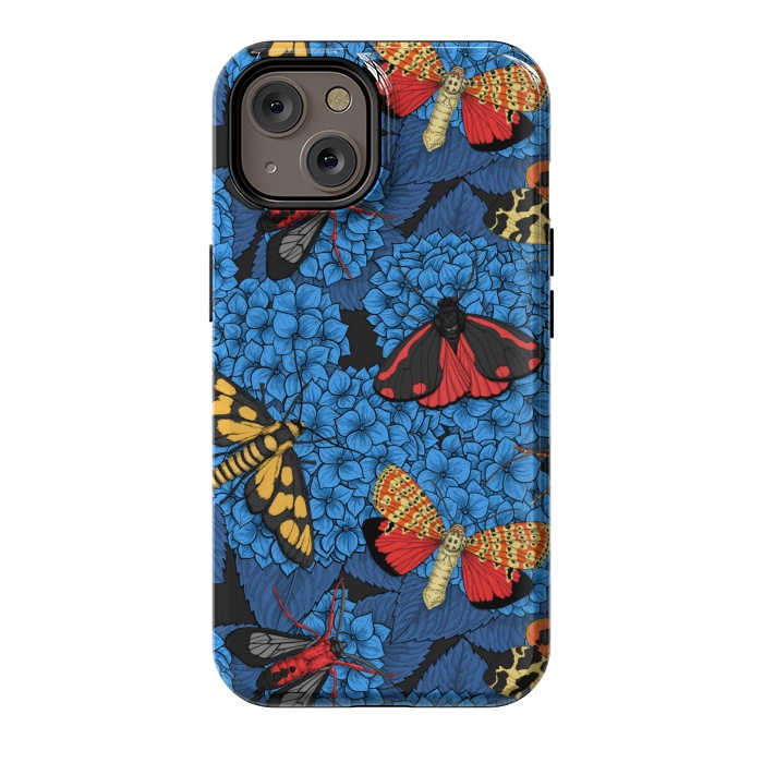 iPhone 14 StrongFit Moths on blue hydrangea by Katerina Kirilova