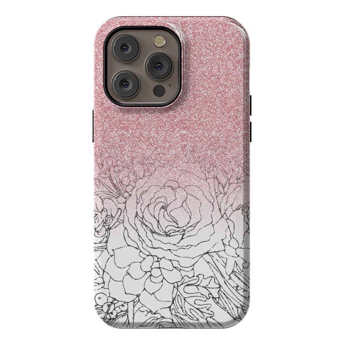 iPhone 14 Pro max StrongFit Elegant Floral Doodles Pink Gradient Glitter Image by InovArts