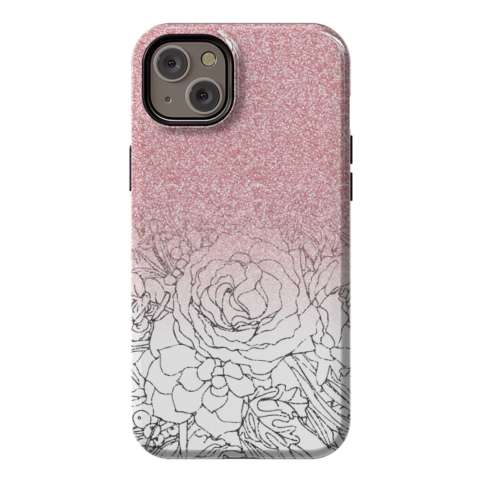 iPhone 14 Plus StrongFit Elegant Floral Doodles Pink Gradient Glitter Image by InovArts