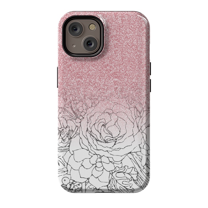 iPhone 14 StrongFit Elegant Floral Doodles Pink Gradient Glitter Image by InovArts