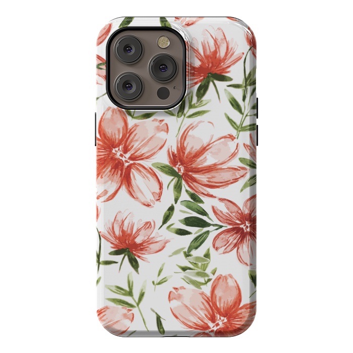 iPhone 14 Pro max StrongFit Red Watercolor Flowers by Bledi