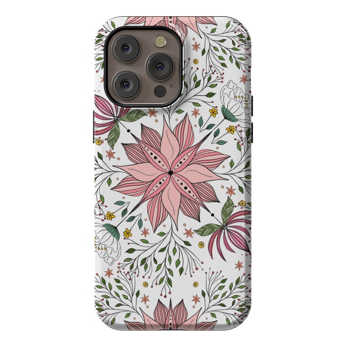 iPhone 14 Pro max StrongFit Cute Vintage Pink Floral Doodles Tile Art by InovArts