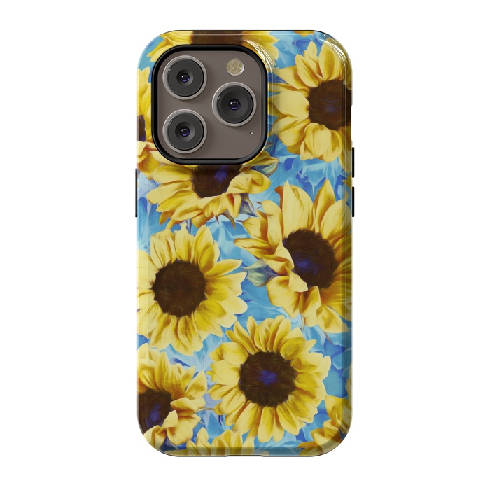 iPhone 14 Pro StrongFit Dreamy Sunflowers on Blue by Micklyn Le Feuvre