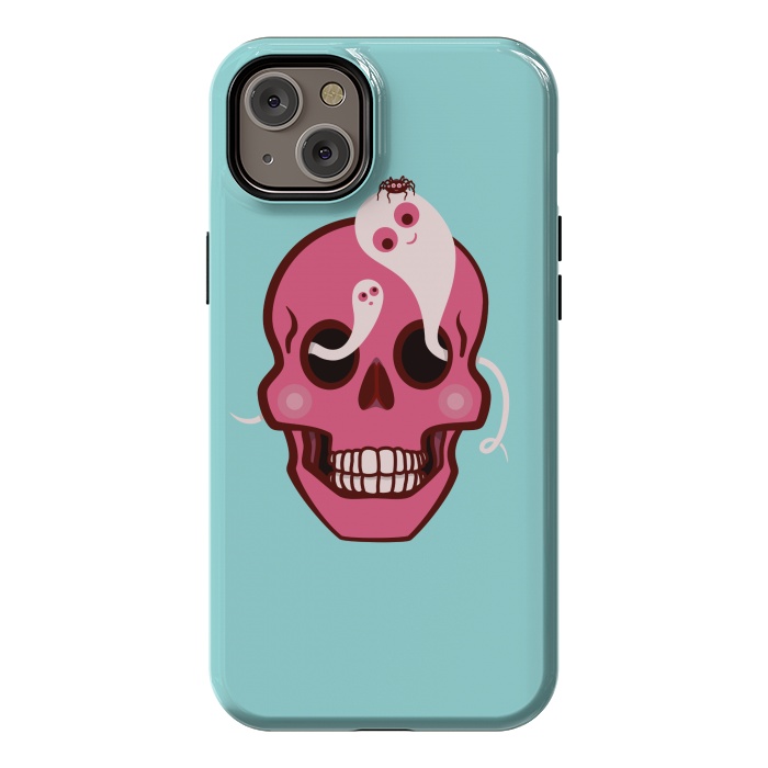 iPhone 14 Plus StrongFit Cute Pink Skull With Spider And Ghosts In Eyes by Boriana Giormova