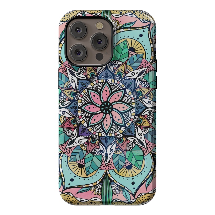 iPhone 14 Pro max StrongFit Bohemian Colorful Watercolor Floral Mandala by InovArts