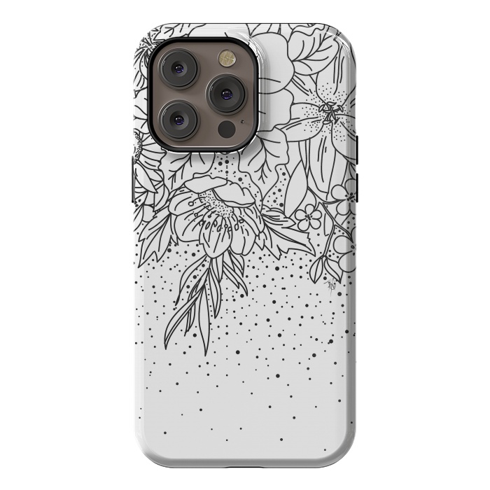 iPhone 14 Pro max StrongFit Cute Black White floral doodles and confetti design by InovArts