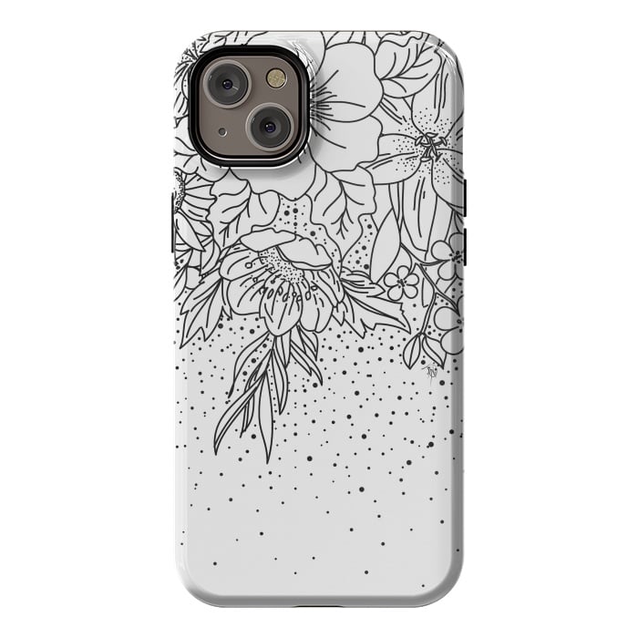 iPhone 14 Plus StrongFit Cute Black White floral doodles and confetti design by InovArts
