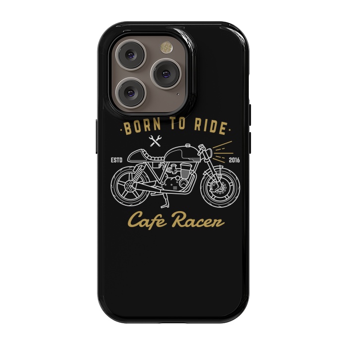 iPhone 14 Pro StrongFit Born to Ride Cafe Racer by Afif Quilimo