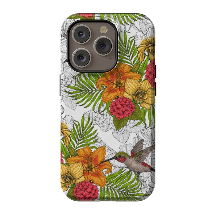 iPhone 14 Pro StrongFit Hummingbirds and tropical bouquet by Katerina Kirilova