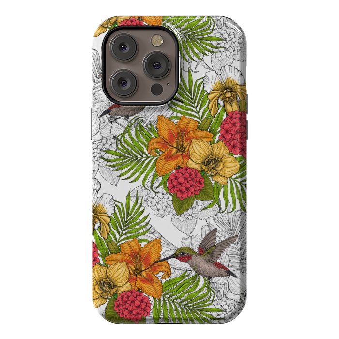 iPhone 14 Pro max StrongFit Hummingbirds and tropical bouquet by Katerina Kirilova