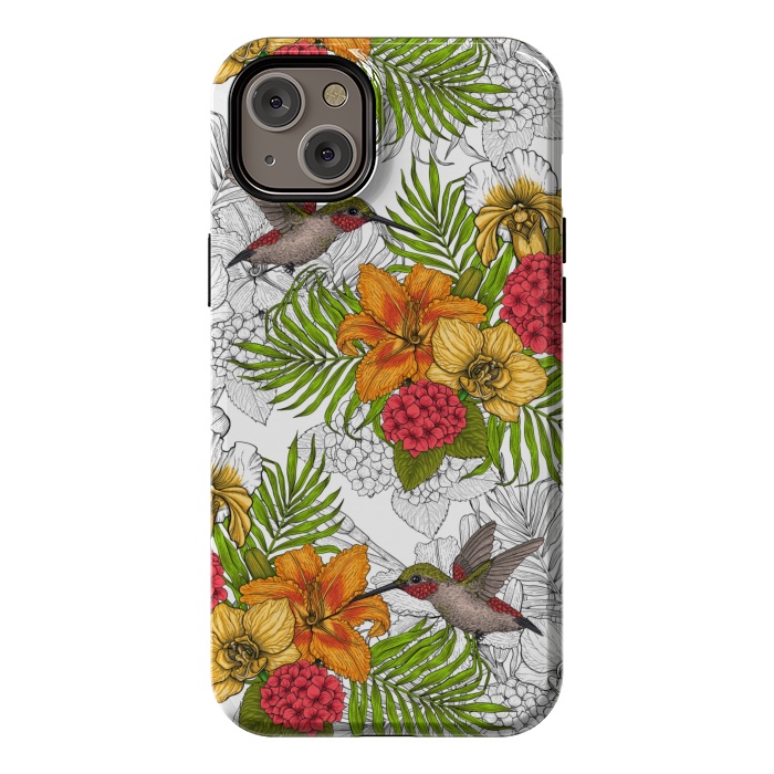 iPhone 14 Plus StrongFit Hummingbirds and tropical bouquet by Katerina Kirilova