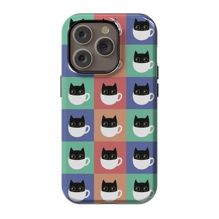iPhone 14 Pro StrongFit Coffee  cat pattern by Laura Nagel