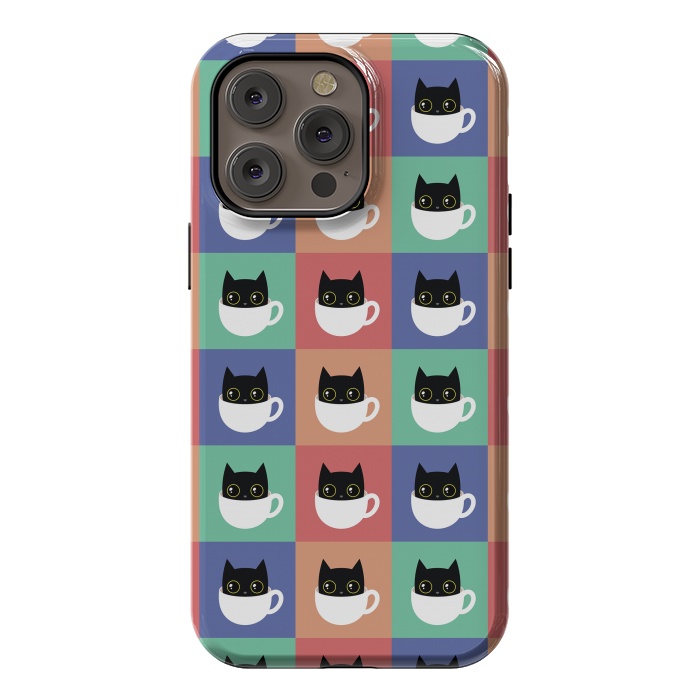 iPhone 14 Pro max StrongFit Coffee  cat pattern by Laura Nagel