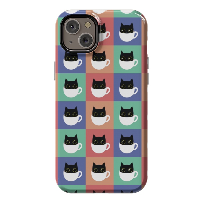 iPhone 14 Plus StrongFit Coffee  cat pattern by Laura Nagel