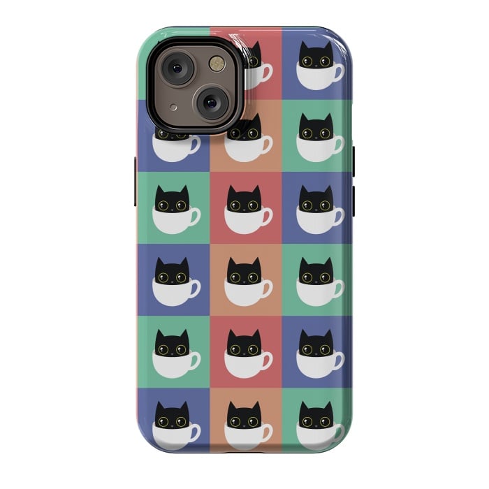 iPhone 14 StrongFit Coffee  cat pattern by Laura Nagel