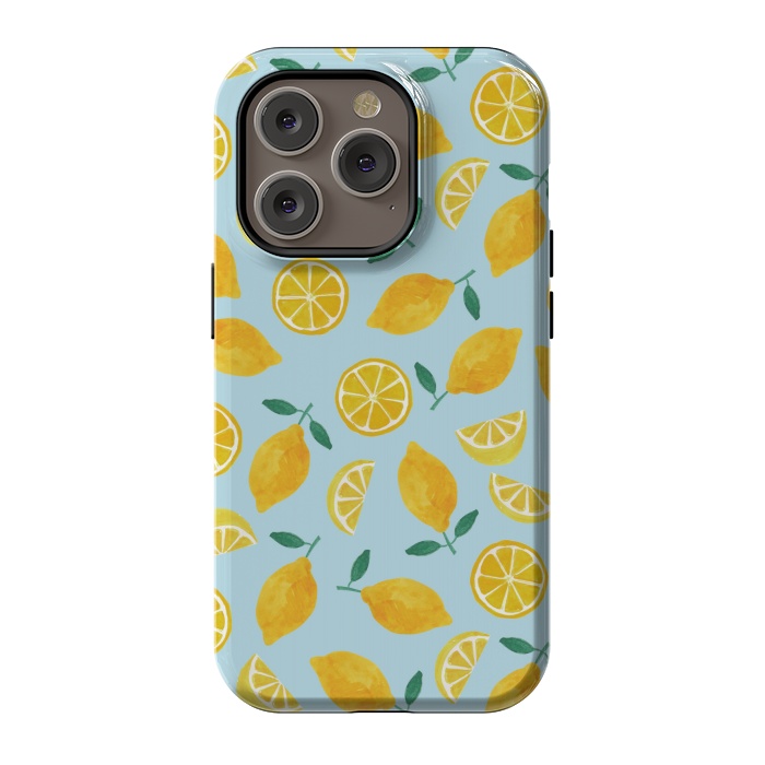 iPhone 14 Pro StrongFit Watercolour Lemons by Tishya Oedit