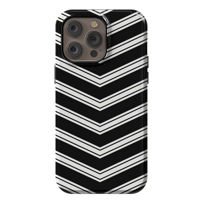 iPhone 14 Pro max StrongFit Black And White Chevrons by TMSarts
