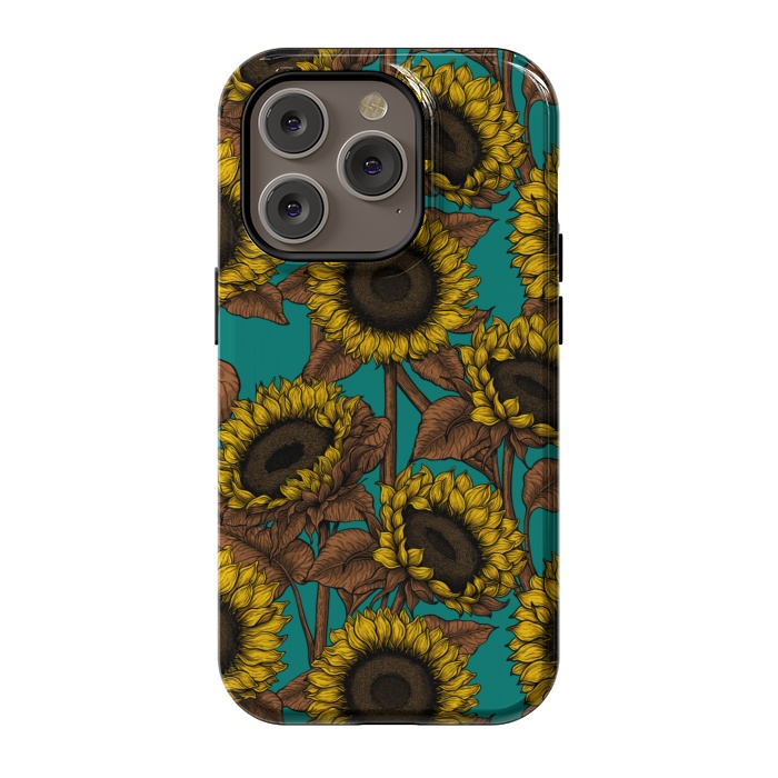 iPhone 14 Pro StrongFit Sunflowers on turquoise by Katerina Kirilova