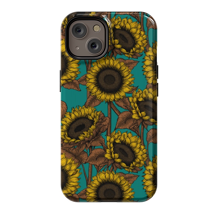 iPhone 14 StrongFit Sunflowers on turquoise by Katerina Kirilova