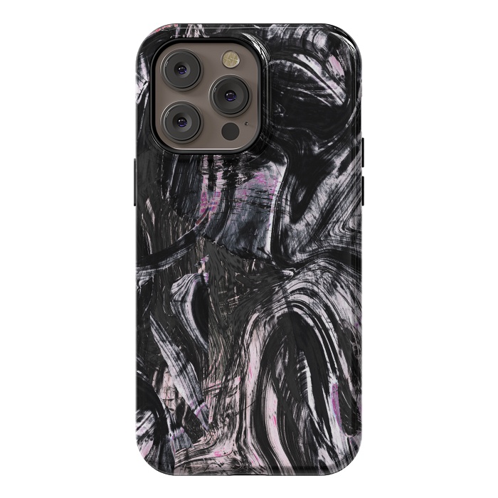 iPhone 14 Pro max StrongFit Brushed black pink ink marble by Oana 