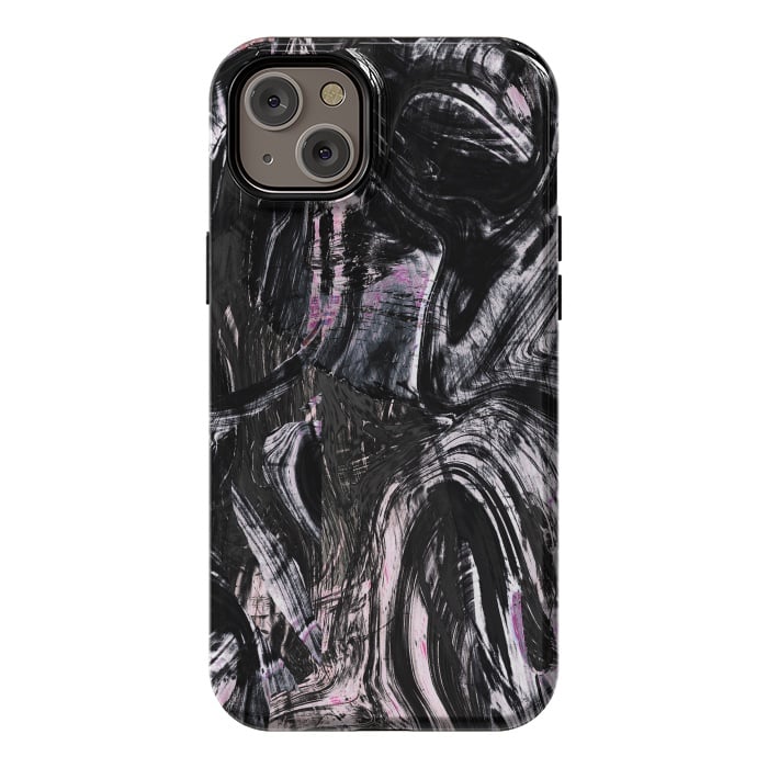 iPhone 14 Plus StrongFit Brushed black pink ink marble by Oana 