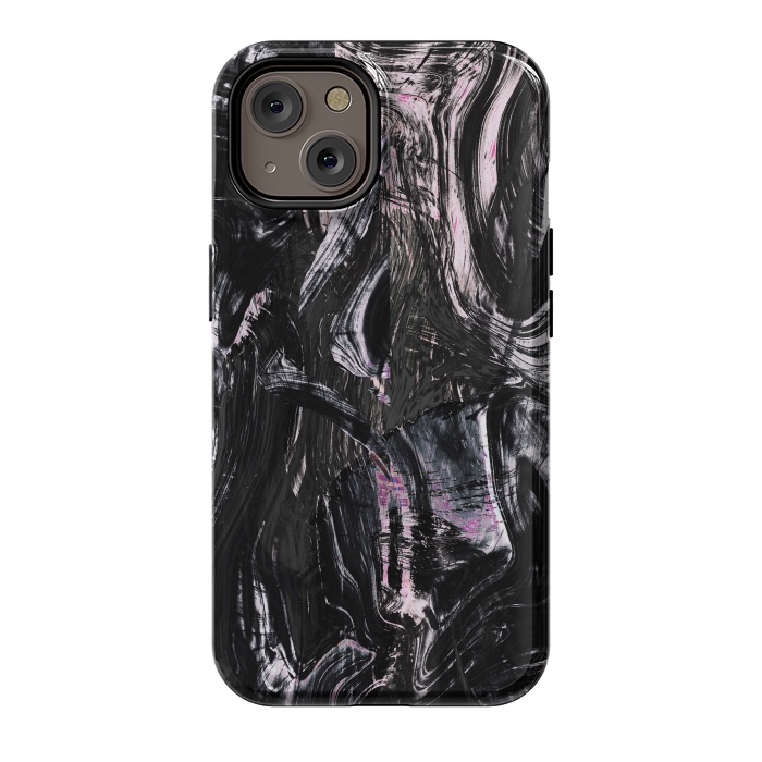 iPhone 14 StrongFit Brushed black pink ink marble by Oana 