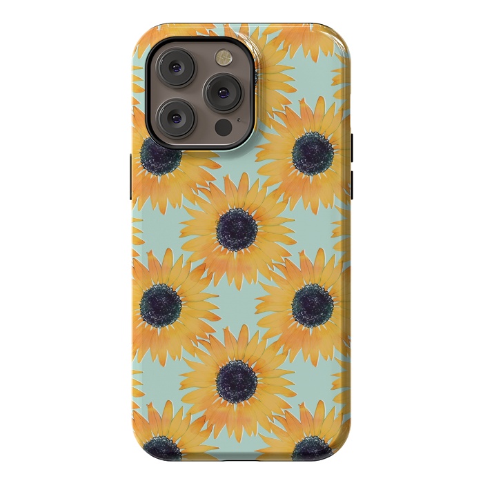 iPhone 14 Pro max StrongFit Pretty Hand Drawn Yellow Sunflowers Paint Pattern by InovArts