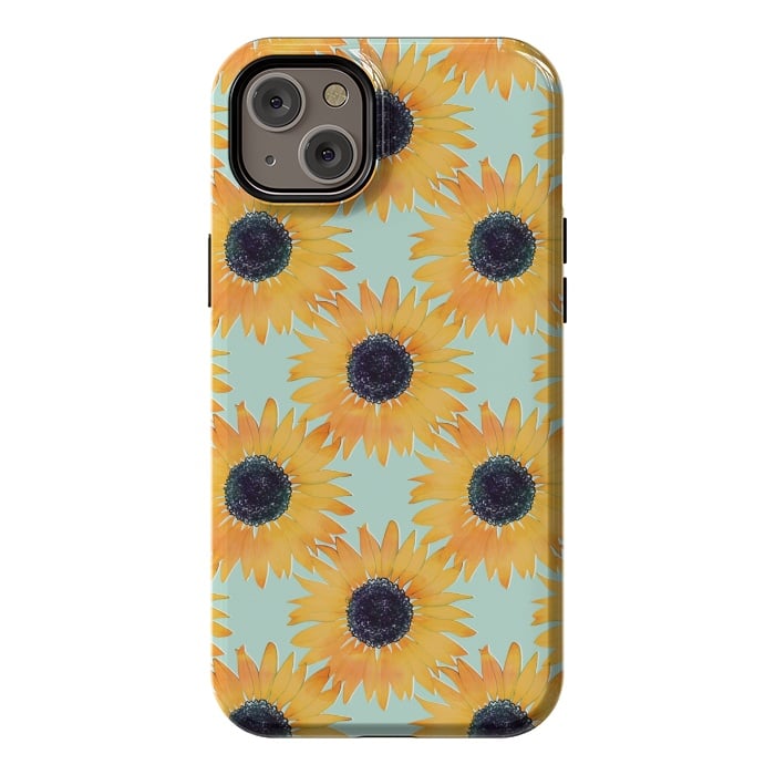 iPhone 14 Plus StrongFit Pretty Hand Drawn Yellow Sunflowers Paint Pattern by InovArts
