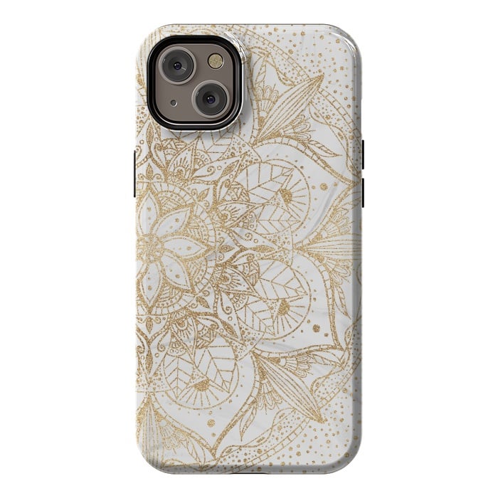 iPhone 14 Plus StrongFit Trendy Gold Floral Mandala Marble Design by InovArts