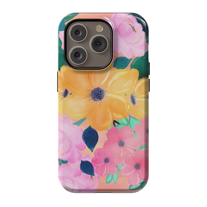 iPhone 14 Pro StrongFit Cute Colorful Romantic Watercolor Flowers  by InovArts