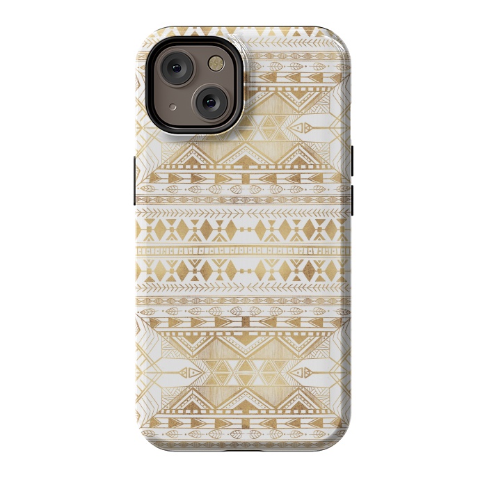 iPhone 14 StrongFit Trendy Gold Geometric Tribal Aztec Pattern by InovArts