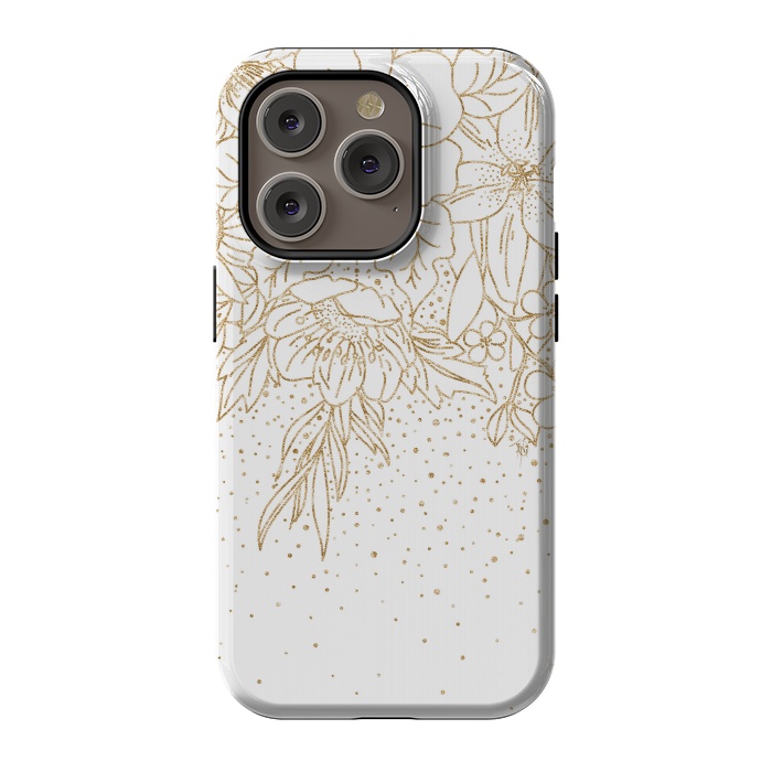 iPhone 14 Pro StrongFit Cute Gold floral doodles and confetti design by InovArts