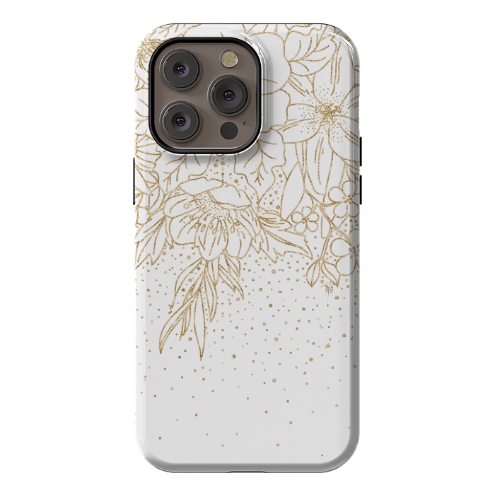 iPhone 14 Pro max StrongFit Cute Gold floral doodles and confetti design by InovArts